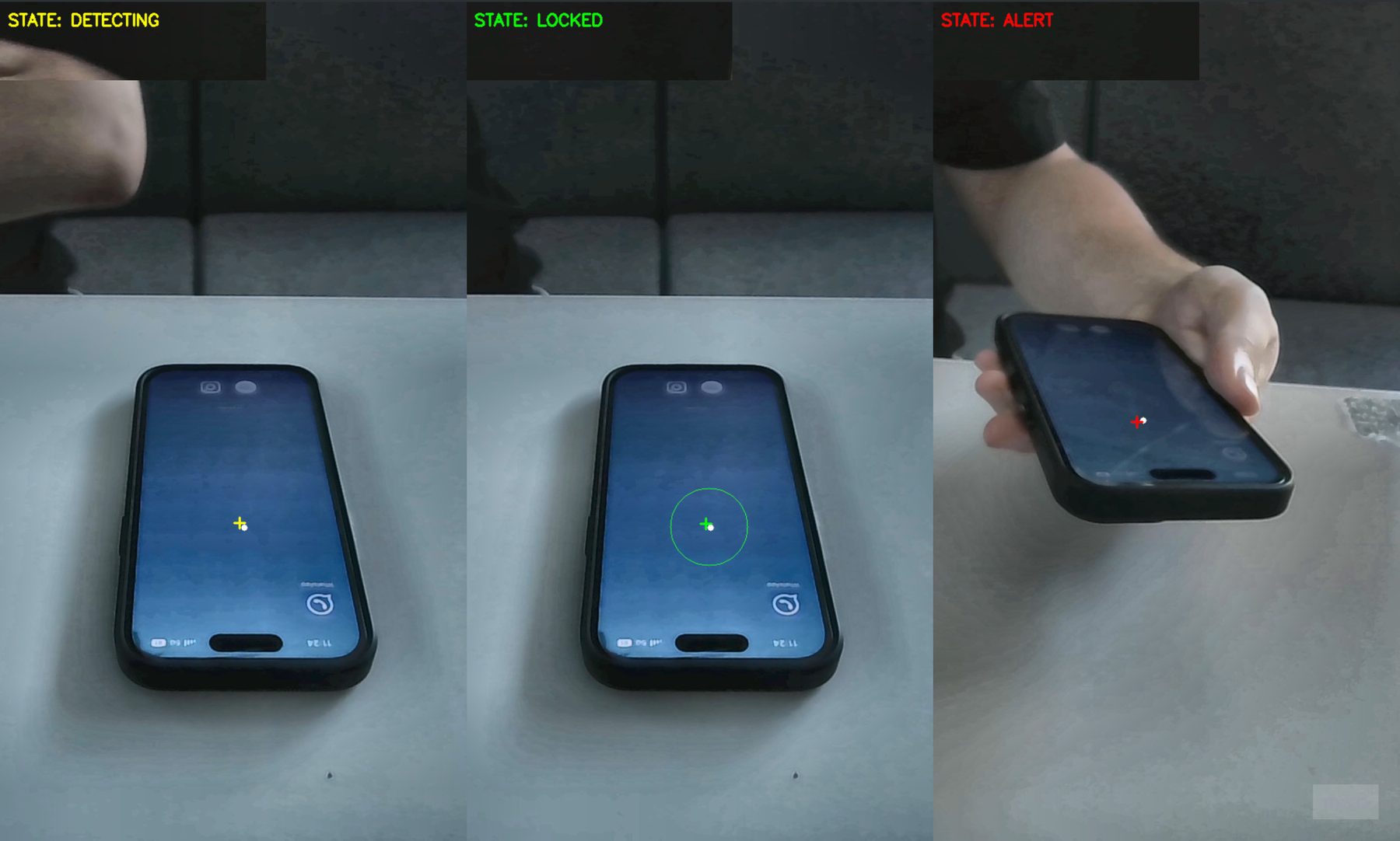 Die drei Zustände der Smartphone-Erkennung: Detecting, Locked, Alert